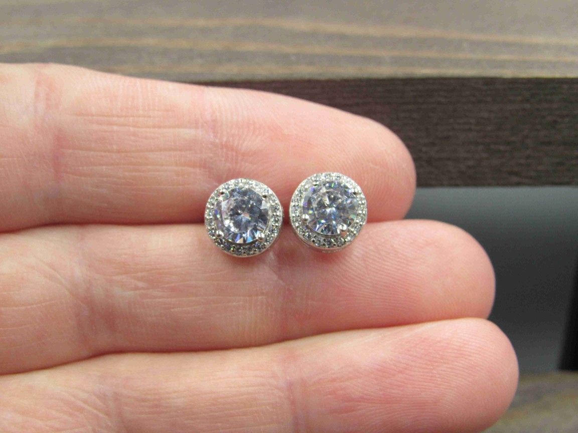 Sterling Silver Cluster Round Cubic Zirconia Earrings Vintage Wedding Engagement Anniversary Beautiful Everyday Minimalist Cute Sexy Special
