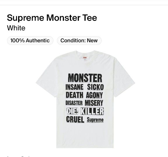 Supreme Monster WhiteT-shirt Size XL  