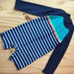 Carters Infant Rashguard Swimsuit Size 24m Blue Stripe Long Sleeve Navy & Teal