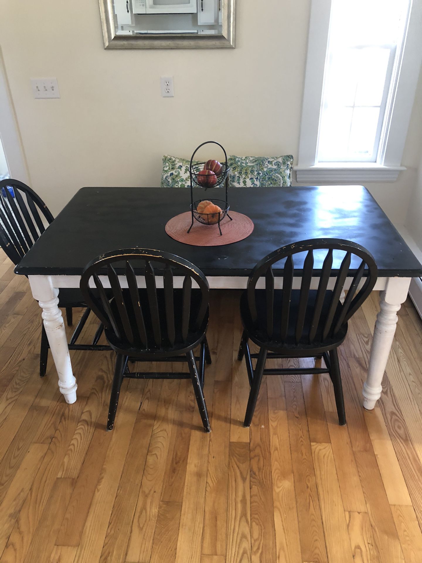 Dining Room Table, 4 Chairs, 2 Person Cushion Bench