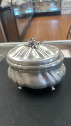 Silver-Tone Footed Trinket Box with Lid