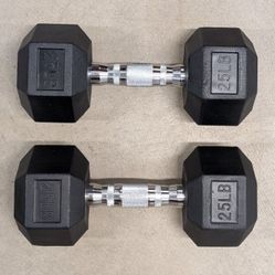 Pair Of *BRAND NEW* 2 x 25lbs Dumbbells TITAN FITNESS Hex Rubber Cast Iron Weights Home Gym Weightlifting Dumbells Professional Workout Equipment 