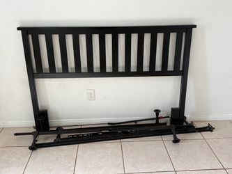 Black Wood Headboard with Metal Bed Frame Queen