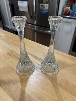 Pair of Crystal Carved Candle Holders - Mikasa Park Lane Ribbed Crystal 
