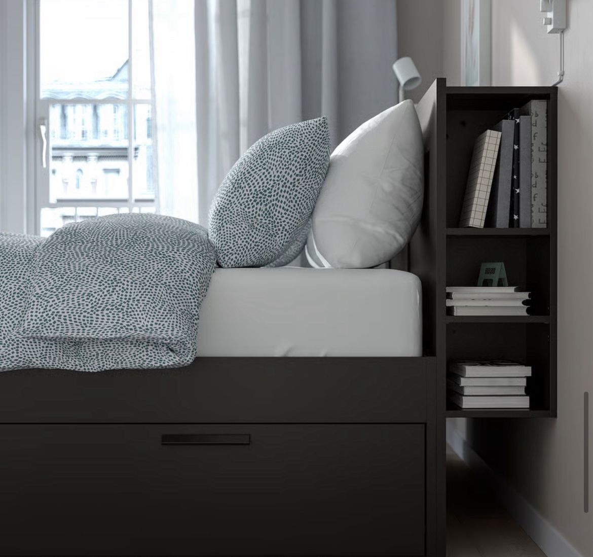 Bed frame with storage & headboard, Full/ dark gray