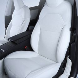 Tesla Model 3 White Faux Leather Seat Cover Set (Front + Back Seats)