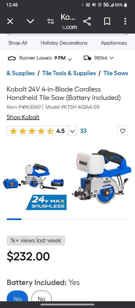 Kobalt Wet Saw