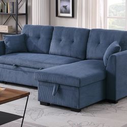 Corduroy Sleeper Sofa Bed Couch with Reversible Storage Chaise
