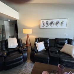 Black Leather Love Seat And Recliner
