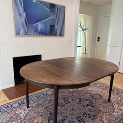 Mid Century Modern Expandable Dining Table Round to Oval Solid Wood