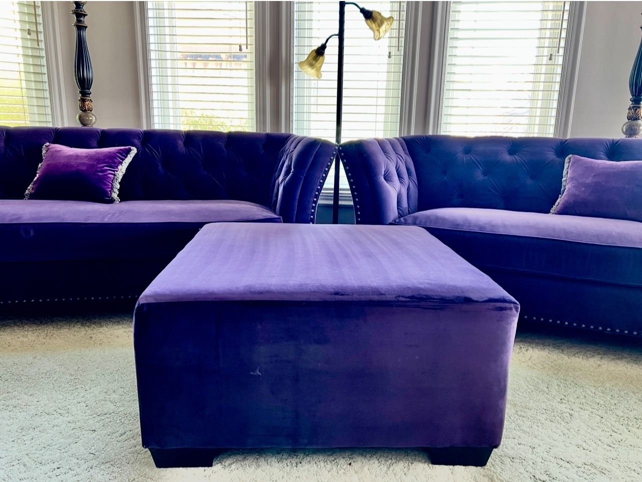 Set of two lounge sofas with ottoman
