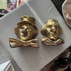 Emmet Kelly Solid Brass Clown Bookends