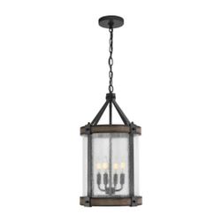 Kichler Barrington 4 -Light Anvil Iron and Distressed Antique Grey Farmhouse Seeded glass pendant