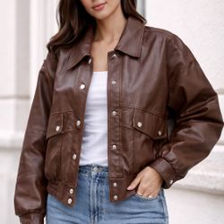 CIDER brown faux leather jacket – size Small Women’s