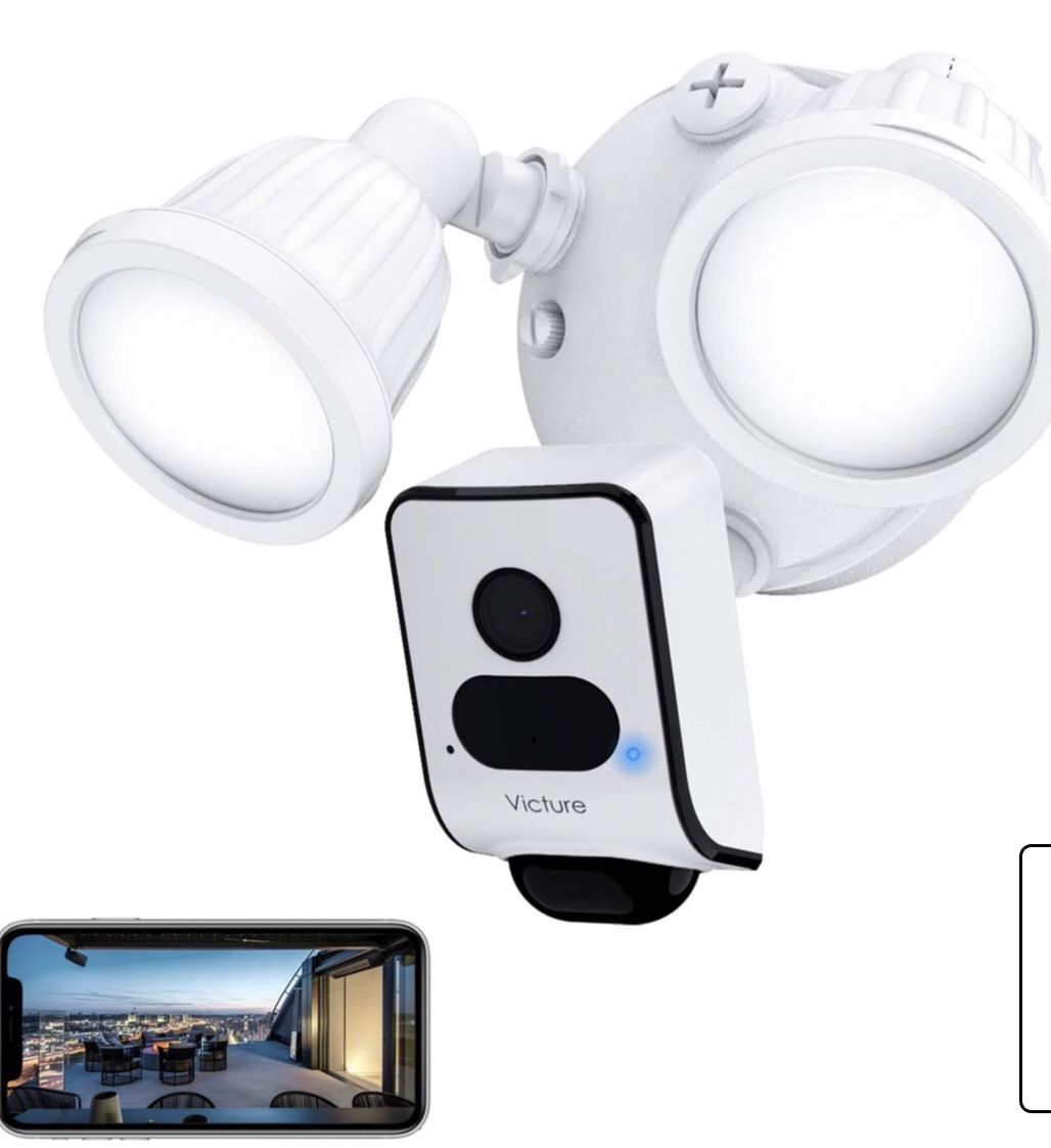 Victure 1080P Floodlight Camera Outdoor Security Camera with IP55 Waterproof Night Vision Motion-Activated and Two-Way Audio White