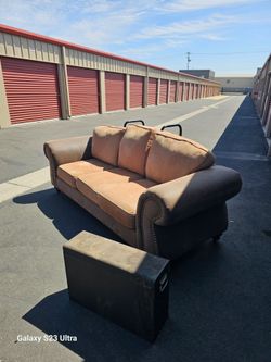 King size bed frame, Mitsubishi Projection TV, Couch