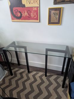 Glass Top Console Table with Black Metal Frame