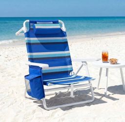 Folding Backpack Beach Chair for Adults with 5-Position Lay Flat Breathable Teslin Fabric, with Cooler Pouch, Storage Bag, Towel Bar, Foot Mat, Headre