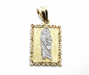 Woman’s Ladies 10k Two Toned White Yellow Gold Framed Style Saint St. Jude Charm Pendant For Necklace GP3085354