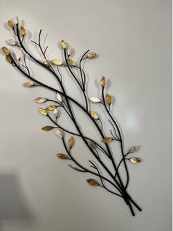 Metal Branch Wall Art with Gold Leaves