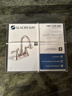 Glacier Bay Mandouri Brushed Nickel Bath Faucet With LED Light 1001 376 006 NEW
