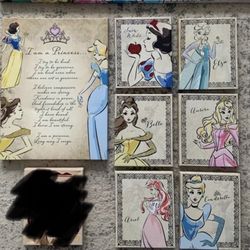 Artissimo Designs Disney Princesses wall canvas art glitter