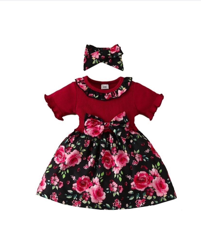 (18-12 months) (9-12 months) (6-9 months) Black and red flower print dress