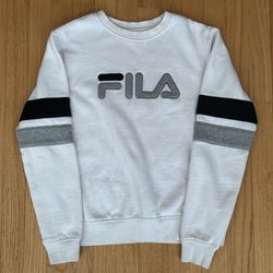 White Casual Sport Sweater | Clean Classic Logo Crewneck Size Small | Striped Sleeve