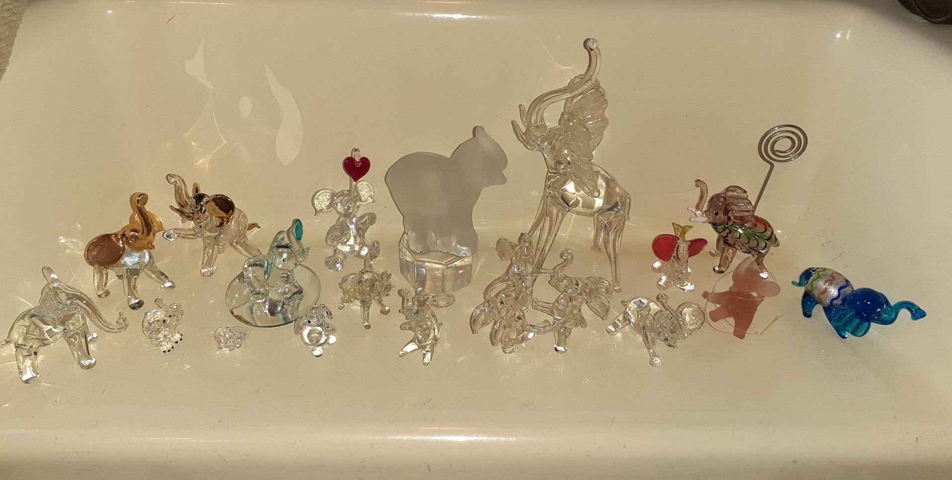 18 Hand Blown Glass & Crystal Elephants