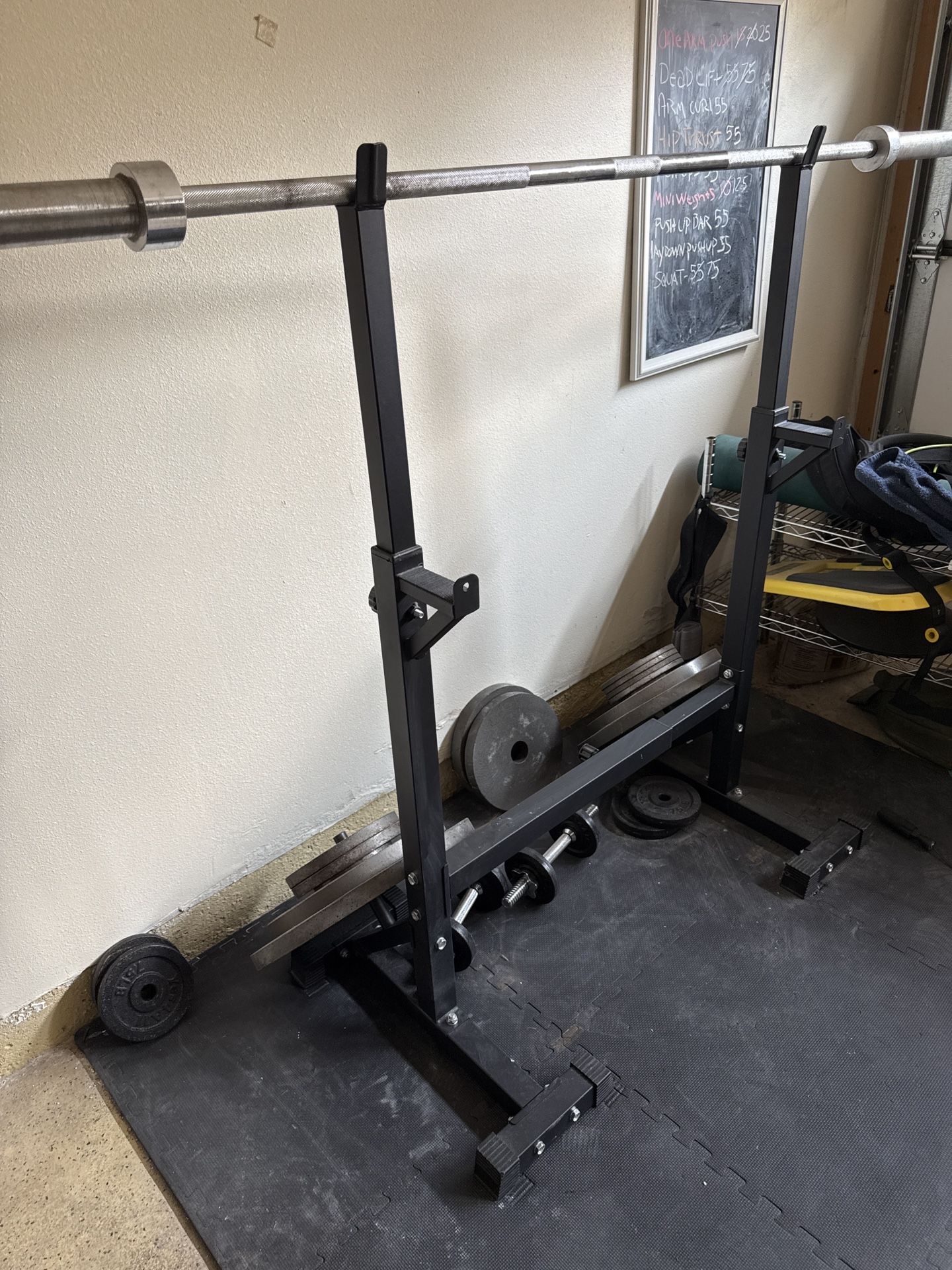 💪 For Sale: Adjustable Squat Rack with Barbell & Weights