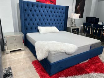 King bed frame velvet blue / cama azul velvet