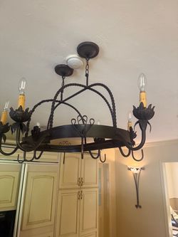 Large Wrought Iron Pot Rack Chandelier – 8 Light – Kitchen Island Fixture