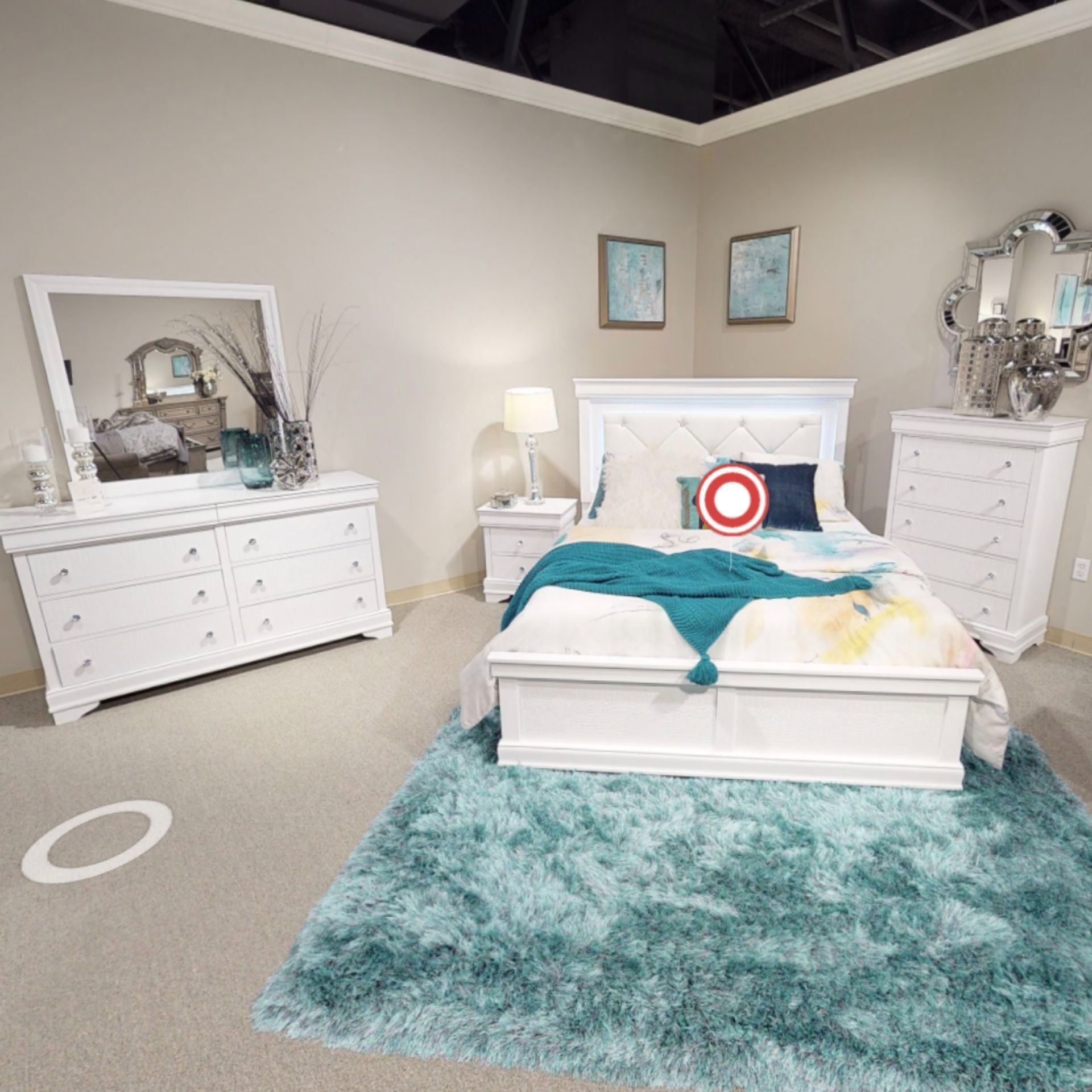 4 PCS QUEEN BEDROOM SET: QUEEN BED FRAME, NIGHTSTAND, DRESSER, MIRROR