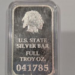 U.S. State Silver Bar Full Troy OZ. M E