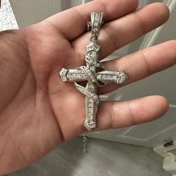 Silver Chain & Cross With Lab Diamonds