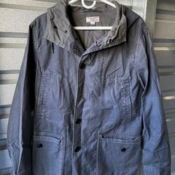 Gray Utility Military Jacket with Stand-Up Collar and Zipper Closure