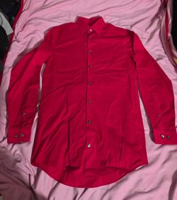 Red Long Sleeve Button-Up Dress Shirt