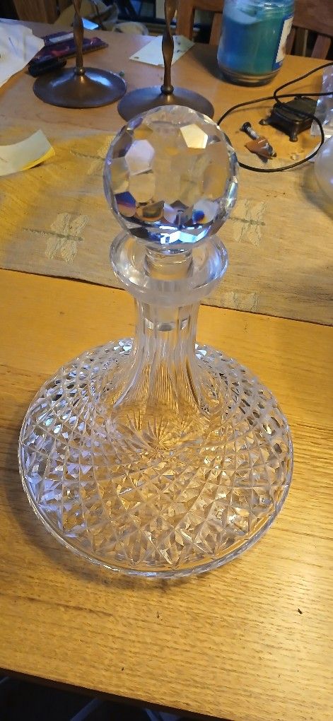 Brilliant Cut Glass Decanter Perfect Condition Antique Crystal Stoppered Bottle Ship Bottle Base Liquor Booze Alcohol