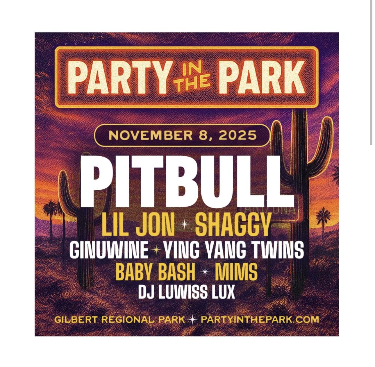 Party In The Park - Pitbull/Lil Jon/Shaggy/Ying Yang Twins Tickets - Nov. 8th