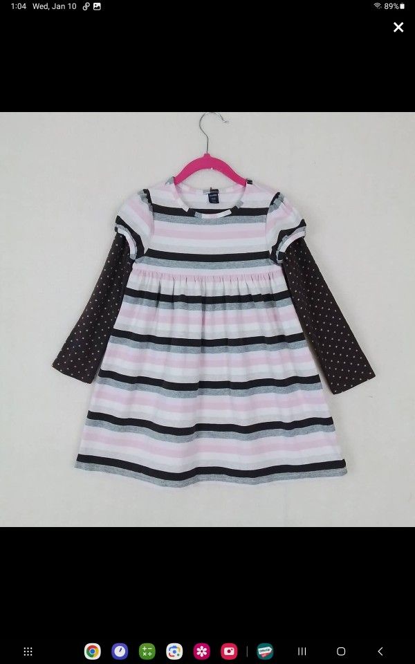 Baby Gap Long Sleeve Cotton Dress Size 5T in Pink Brown Gray Stripes