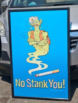 Rare Vintage 2006 "No Stank You!" Framed Anti-Smoking Poster Pop Art Pat Moriarity