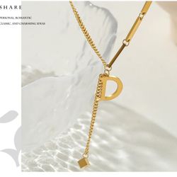 Letter D Pendant Necklace Gold 316L