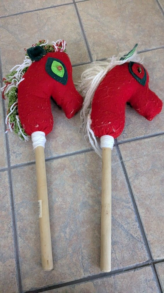 Set Of 2 Beautiful Hobby Wood Stick Horse Handmade
