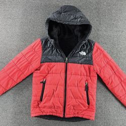 The North Face Jacket Boys Medium 10-12 Full Zip Black Red Hooded Reversible