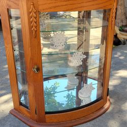 Antique Solid Wood Curio Glass And Mirror Cabinet 