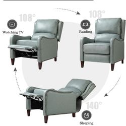  Leather Recliner Chair, Modern Push Back Recliner Chair with Adjustable Backrest & Footrest, Casual Single Leather Sofa, Comfy Upholstered Club Chair