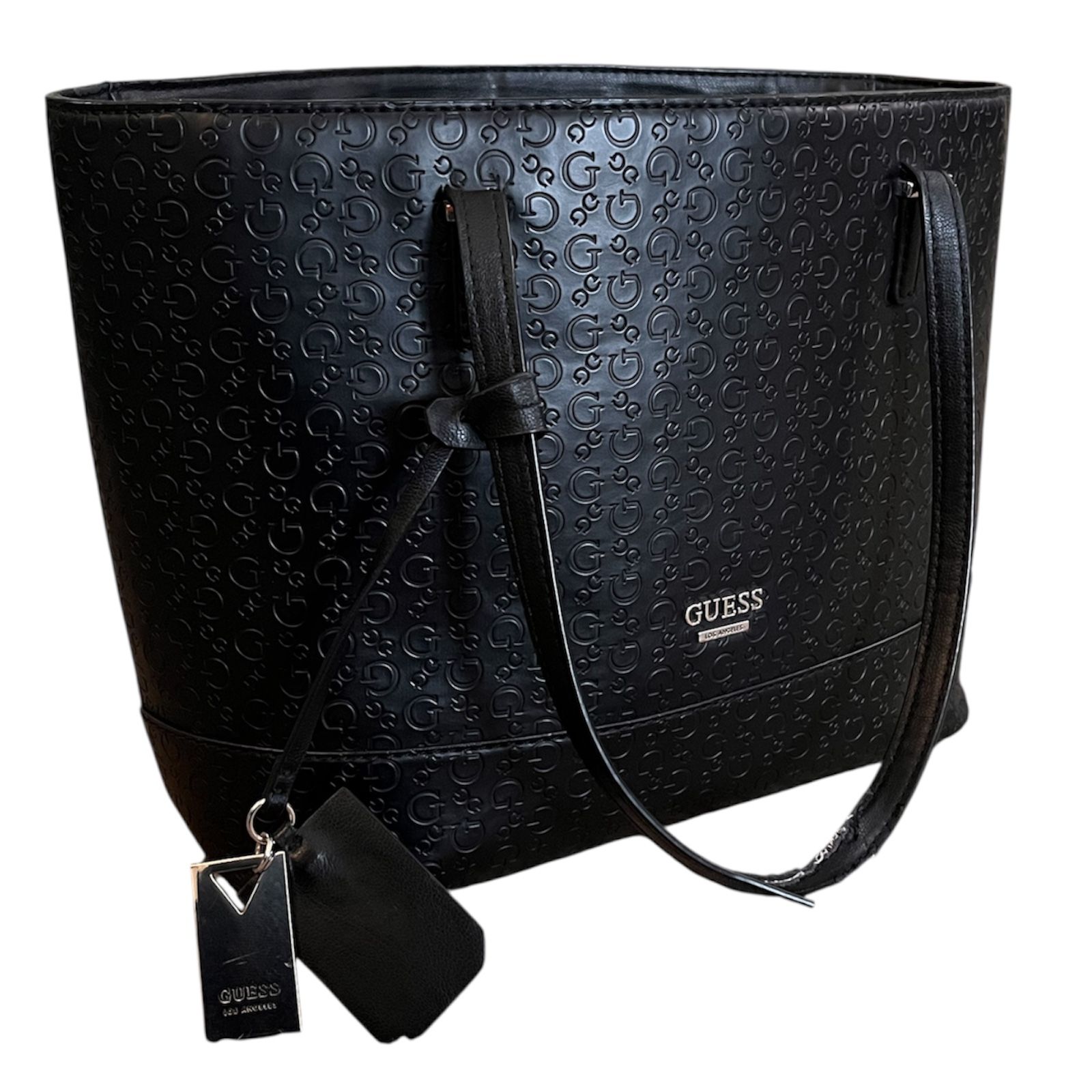 GUESS Black Zip Handbag – Medium Size – Pre-Owned with Wear on Handles