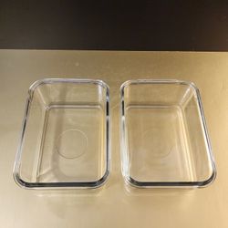 2 Vintage Clear Glass 5"x7" Rectangular Storage Prep Dishes Pans Bowls