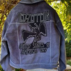 Men's Vintage 1977 LED-Zeppelin Jean Jacket XL Gray