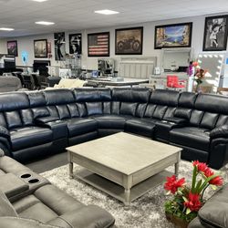 Navy Blue Leather Sofa Sectional 